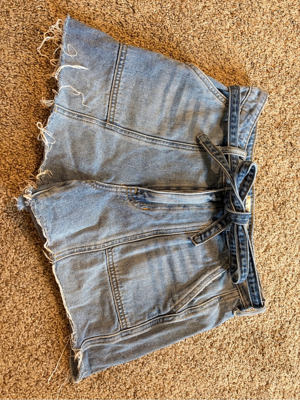 Francesca's Collections Light Blue High-Waist Tie-Belt Denim Shorts